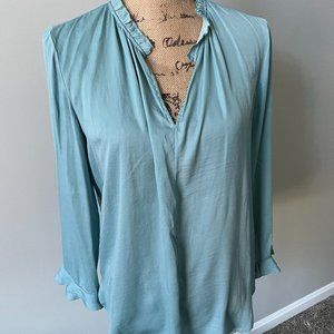 LOFT Women's v-neck Blouse with bell sleeves in robin's egg blue
